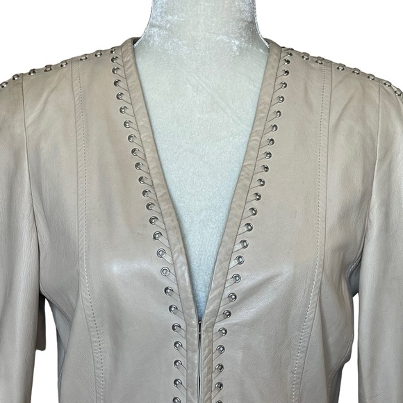 Basler Women’s Lamb Leather Jacket Size 36 Laced Leather Details Eye Hook - Picture 3 of 16